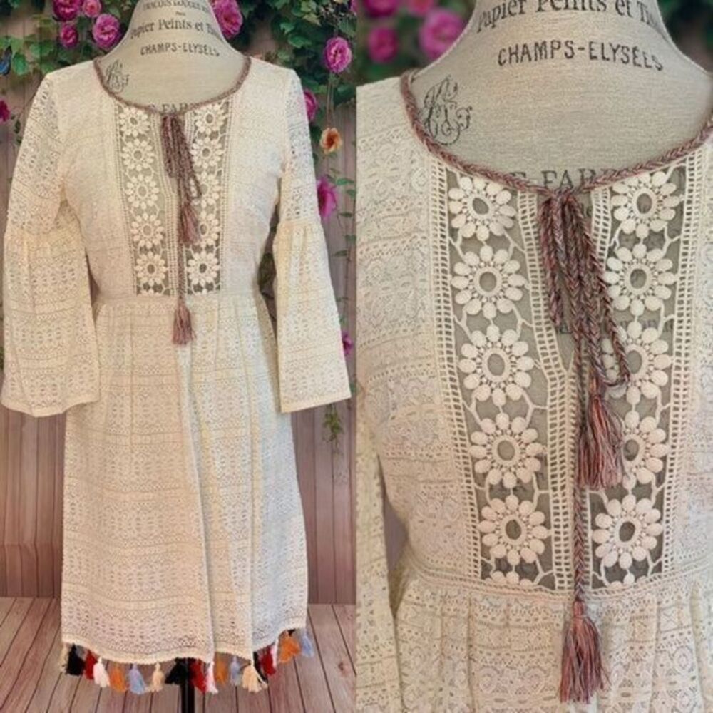 Max Studio Embroidered Tassel Dress Size Small